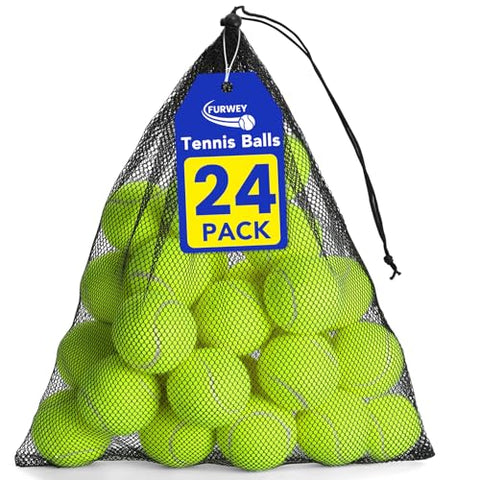 FURWEY 24 Pack Tennis Balls,Thickened Tennis with Mesh Bag for Transport,High Elasticity Training Balls for Beginner, Playing Balls for Dogs