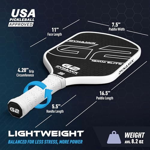 Pickleball Paddles, Carbon Fiber Pickleball Paddle, G2 (Gen2) 16mm USAPA Raw Carbon Pickleball Racket, Pro-Grade Thermoformed Pickle Ball Paddle for Control, Power, Spin by Dynamix (White, White Edge)
