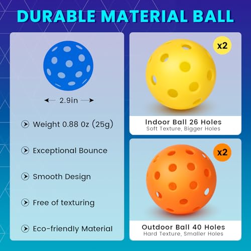 Pickleball Paddles Set of 2 or 4, USAPA Approved Pickleball Paddles Set with 4 Pickleball Balls and Pickleball Carry Bag, Fiberglass Pickle Ball Rackets 2 Pack for Beginners(Crystal B&P)