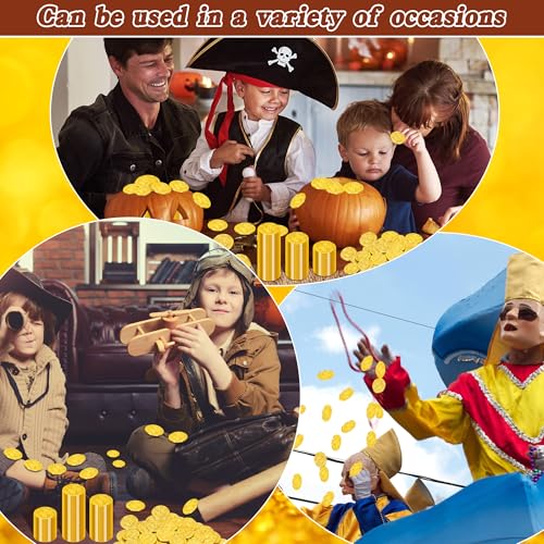 120 PCS Gold Coins, 1.4 in Plastic Gold Coins, 0.08 in Thick Fake Coins Pirate Coins Tokens Play Coins for Kids, Pirate Treasure Classroom Reward Adventure Theme Party Supplies for Pirate Party