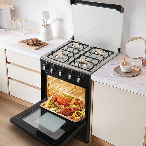 Gas Range with Double-Layer Glass Door, 4 Burners, Cast Iron Rack, 60L Capacity, Dedicated LPG