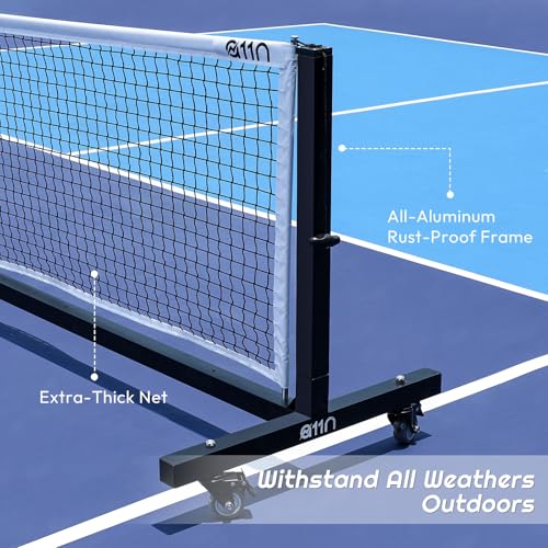 A11N SPORTS Aluminum Tournament Pickleball Net with Tension Lock System & Built-in Wheels - Conform with IFP Regulations