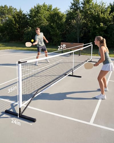Outdoor Pickleball Net System – 22FT Regulation Net for Driveway with HeavyDuty Metal Frame, 4 Paddles, 4 Outdoor Balls & Carry Bag, Weather Resistant, Portable for Backyard, Park, Beach & Camping
