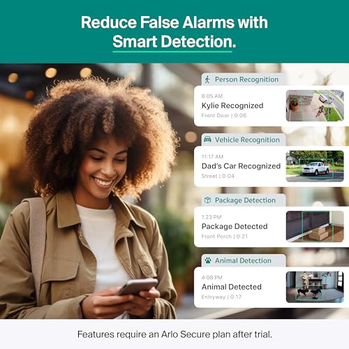 Arlo Essential Security Camera (3rd Gen - 2025 Release) 3 Cam + 3 Solar Panels + 6 Months of Secure Plus Plan - 2K, Person Recognition, Package Detection, Animated Preview, Dual-Band WiFi, White