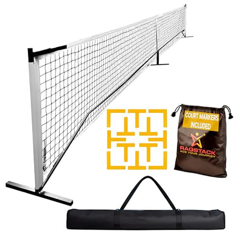 RAQSTACK - Pickleball Set of Portable Pickleball Net for Driveway & Court Marking Kit with Pickle Ball Bag - Easy Setup Outdoor & Indoor Pickle Ball Equipment for Recreational & Competitive Play