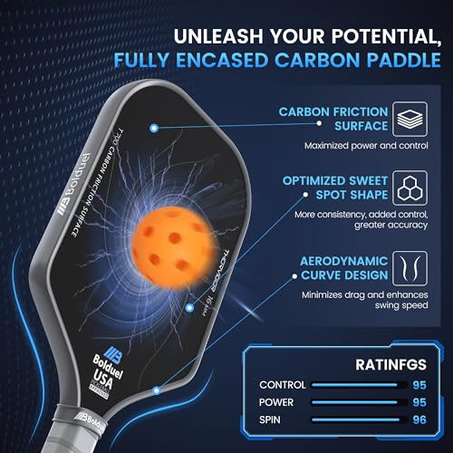 T700 Raw Carbon Fiber Pickleball Paddles, Pickleball Paddles Pro-Level for Aggressive, Offensive Player, Pickleball Paddle with 16mm Polymer Honeycomb Core & Overgrips, Maximum Control & Spin & Power