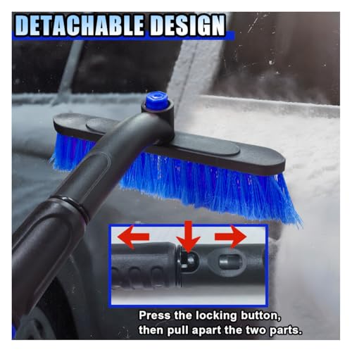 KITUREK 31.5" Detachable Snow Brush and Ice Scraper for Car Windshield, 2-in-1 Winter Snow Removal Tool with Extendable, 360° Rotating Soft Bristle Brush Head and Foam Grip for Most Vehicles (Blue)