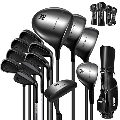 PGM 19 Piece Men's Complete Golf Club Sets - Ultra-Thin Face Titanium Driver (0.85+ COR), High COR Fairway Woods, Forged Irons, Precision CNC Milled Putter, with Stand Bag - Right Handed -Regular
