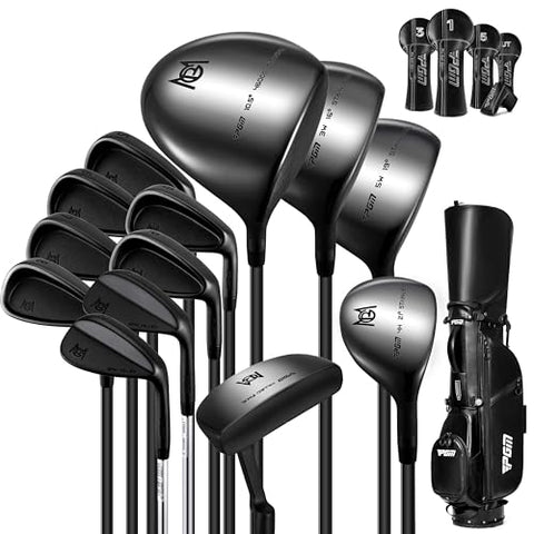 PGM 19 Piece Men's Complete Golf Club Sets - Ultra-Thin Face Titanium Driver (0.85+ COR), High COR Fairway Woods, Forged Irons, Precision CNC Milled Putter, with Stand Bag - Right Handed -Regular
