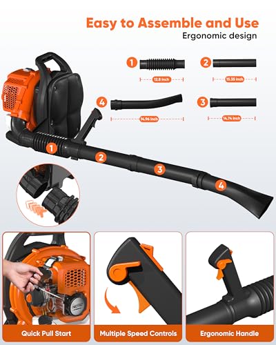 52cc Gas Leaf Blower Backpack 564 CFM 216 MPH 2-Cycle Ergonomic Harness System Low Vibration and Cruise Control Powerful Gas Blowers for Lawn Yard Care Gifts for Dad