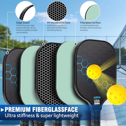 Pickleball Paddles Set of 2/4, Lightweight Pickleball Rackets, Durable Fiberglass Surface with Polypropylene Honeycomb Core，Ideal Pickleball Training Equipment and Carry Bag（Blue）