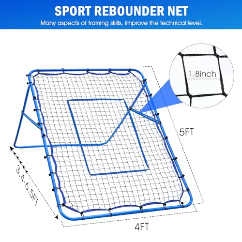 5x4FT Volleyball Baseball Rebounder Net, Softball Rebounder Pitchback Net Quick Adjustments, Quick Adjustments Lacrosse Bounce Back Practice Equipment, Ideal for Outdoor Indoor and Backyard Training