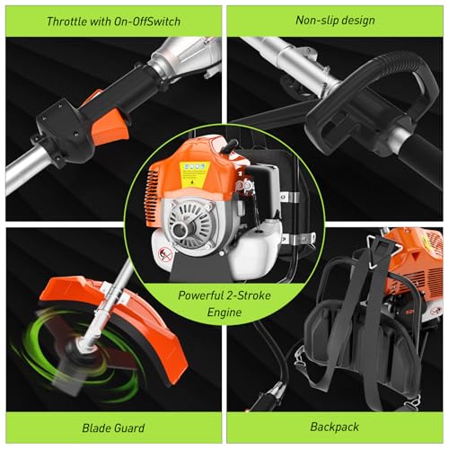 Panghuhu88 52cc 2-Stroke Weed Eater Gas Powered,3 in 1 Gas Brush Cutter,Gas String Trimmer and Gas Weed Wacker Trimmer for Weeds and Grass
