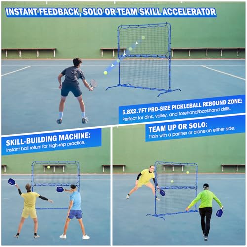 Pickleball Practice Rebounder Net for Dink Volley Solo Training Equipment Aid, 2in1 Mini Pickle Ball Net Portable Trainer for Outdoor Driveway Backyard and Indoor Garage, Easy Setup & Storage