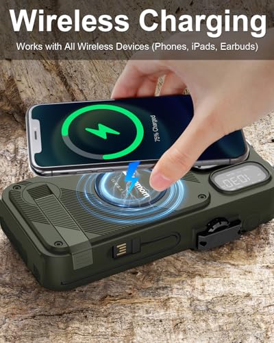 Emergency Radio&22000mAh Solar Power Bank, FM NOAA Weather Radio, Portable Hand Crank Bluetooth Radio, 20W Fast Charge Wireless Phone Charger, SOS Flashlight for Emergency/Home