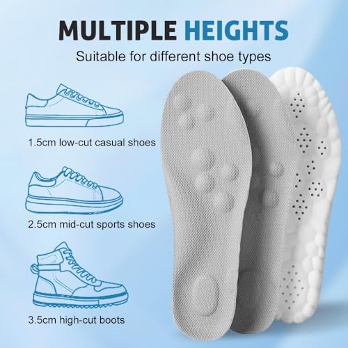 Pickleball Insoles, 4DMemory Foam Arch Support Inserts Trim to Fit,Cloud Comfort Breathable Cushion,with Arch Support Shock Absorption for All-Day Comfort (Green, Men 11-12 / Women 12-13)