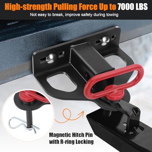 Zero Turn Lawn Mower Hitch with 1-1/4" Receiver, 6mm Thick Heavy Duty Bolt On Trailer Hitch Receivers with Chain Slot, 1/2 inch Magnetic Trailer Hitch Pin & 5/8" Hitch Pin & Clips