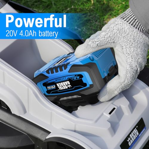 ROYAL GARDEN 13 Inch Lawn Mower Cordless Electric Walk Behind Push Mower with 5-Height Adjust Portable & Lightweight Push Battery Powered Lawn Mower (4.0AH Battery & Charger Included)