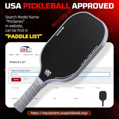 BAGAIL Pickleball Paddles, USAPA Approved Fiberglass Surface Pickleball Set, Lightweight Pickle Ball Rackets with 4 Balls, 1 Bag, Designed in California for Traction and Stability - 2 Pack, Gray