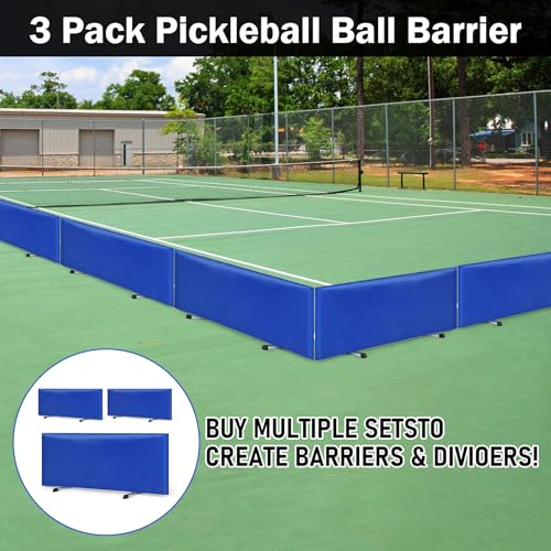 bimiti 3 Pack Pickleball Ball Barrier - Portable Indoor/Outdoor Court Dividers & Edge Guards, Brandable Court Marking Kit with Non-Slip Design for Pickleball Courts (Blue)