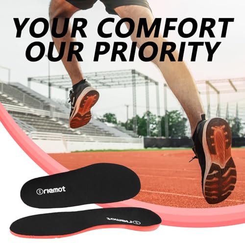 riemot Fitness Running Insoles for Men Comfortable Arch Support Inserts Plantar Fasciitis Relief Insole Cushioning Athletic Gel Insert for Sneakers,Hiking Shoes Black US10.5/ EU43.5