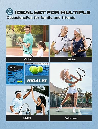 HIRALIY 27" Tennis Rackets Set for Adults,2 Player Pre-Strung Tennis Racquets,2 Overgrip Tapes,3 Balls, and 1 Carrying Bag,Outdoor Recreational Sport for Beginner,Men,Women(Black)