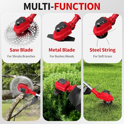 FULLYEA Cordless Weed Wacker 9-inch, Brushless Weed Eater with 5 Blades & 2 * 2.0Ah Batterties, Lawn Mower Battery Powered String Trimmer, Electric Grass Trimmer for Lawn Garden Work