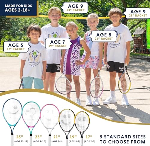 Kids Tennis Racket with Training Videos – 19 Inch Aluminum Youth Tennis Racket with Neoprene Handle for Children Age 5-12 – Learn Faster and Play Better by Street Tennis Club, Pink/White