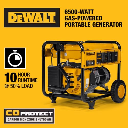DeWalt 6,500-Watt Portable Gas Generator - 389cc Engine - Idle Control - Durable Wheels - Covered Outlets - CO Protect Technology - Jobsite and Emergency Power Ready