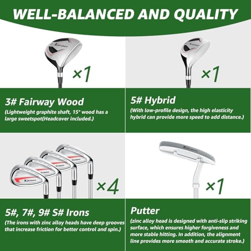 XDriveMax 8-Piece Left/Right Hand Complete Golf Club Set for Men & Women: Wood, Hybrid, Irons, Putter & Bag - Beginner Friendly, High Distance & Accuracy,Right,Red