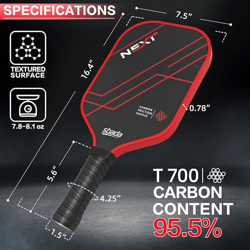 sbada T700 Carbon Fiber Pickleball Paddles Set of 2 with 16mm Honeycomb core, Red Premium Lightweight Pickle Ball Racket for Beginners, Men & Women