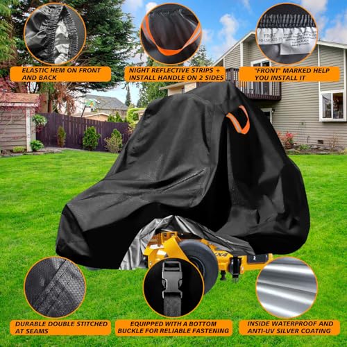 Zero-Turn Lawn Mower Covers,Waterproof Outdoor Riding Mower Cover,Fits up to 60" Decks Rider Lawnmower Tractor Storage Cover,Durable Anti-UV 210D Polyester,Reflective Strips -79"Lx47"Wx55"H