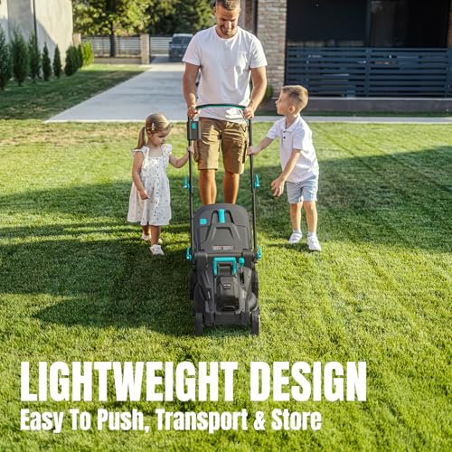 MightyMow 2×20V Cordless Electric Lawn Mower, 16" Push Mower with 6 Cutting Height Levels, Includes 2×4.0Ah Batteries and Dual Port Charger