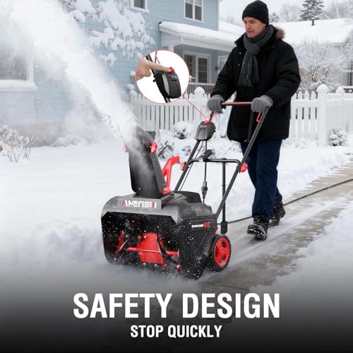 AMERISUN Electric Snow Blower, 21-Inch Corded Snow Thrower, 15-Amp, with LED Light for Yard Driveway Deck(AM7521)