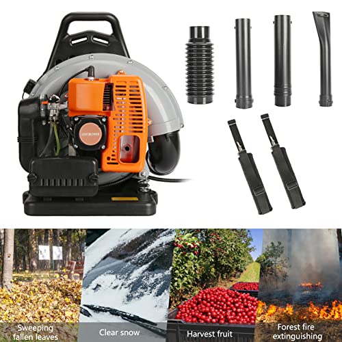 Gas Leaf Blower, 63-CC 3-HP 2-Cycle Backpack Leaf Blower, 665-CFM, 2800 RPM, Powerful Clearing Performance, Leaf Blower for Lawn Care, Gass Powered Leaf Blower Snow Blower Grass Blower (Orange)