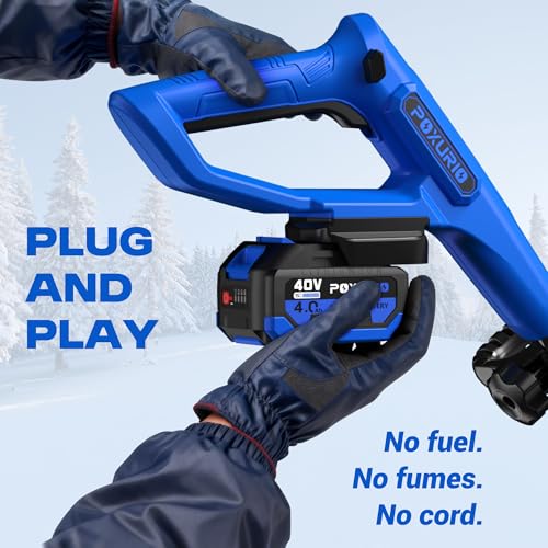 POXURIO 2 * 40V Electric Cordless Snow Shovel, 13 Inch Brushless Electric Snow Blower with 2×4.0Ah Batteries & Fast Charger, 13" Width, 6" Depth, 25FT Throw Distance Snow Shovel for Driveway, Patio