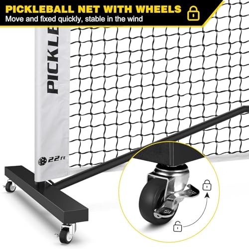 Pickleball Net with Wheels, Portable 2-in-1 Pickle Ball Net with Ball Collector,22FT Regulation Size & 11FT Half Court Size, Carry Bag, Steady Metal Frame for Outdoor Indoor Driveway (Black&White)