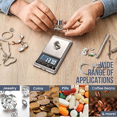 Flexzion Jewelry Small Digital Scale .01 Gram Accuracy - Portable Digital Jewelry Scale Gram & Ounces with 300g Weight Capacity - Micro Scale for Herbs, Gold, Coins with Multi-Unit Conversion
