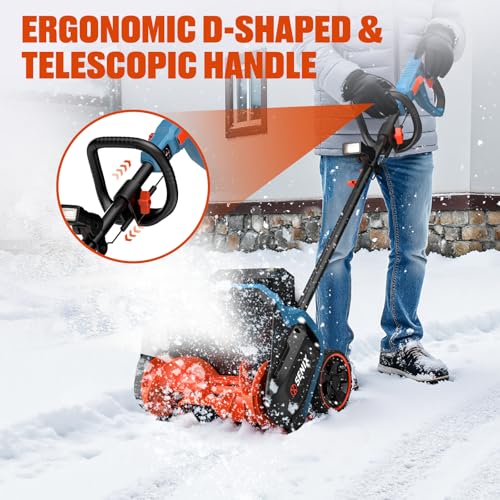 SENIX 60V 15" Cordless Snow Blower, Snow Shovel with Wheel for Decks, Steps, Driveways & Walkways |Brushless Motor, 6000mAh Battery, 6" Depth, 33FT Throw, 600lbs/m, LED Lights, 2 Speed, 75° Direction