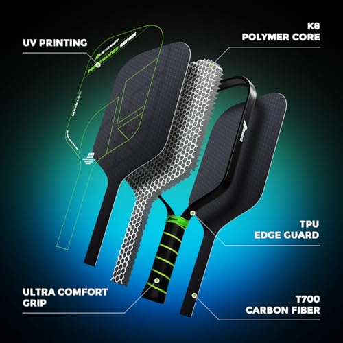 AKS Pickleball Paddle Set of 2 Premium Pickleball Paddles with T700 Raw Carbon Fiber Surface & 16mm Power Polymer Core, USAP Approved Rackets Designed for Ultimate Spin & Consistency - Blackgreen