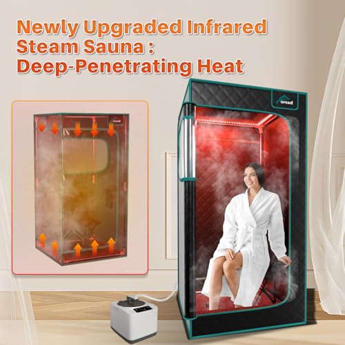 TOREAD Red Light Infrared Sauna with Red Light Therapy for Home,Portable Red Light Steam Sauna with 3L 1200W Steamer, Adjustable Temperature, Timer Setting, Remote Control, 35.4 * 35.4 * 70.9"