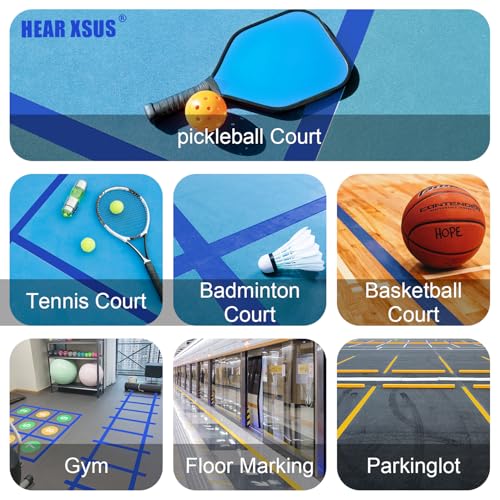 Hear XSUS 2” x 230FT Outdoor Pickleball Court Tape - Indoor Durable Floor Tape and Tape Cutter for Creating and Marking Court Boundaries, Ideal for Pickleball Enthusiasts. (Style)