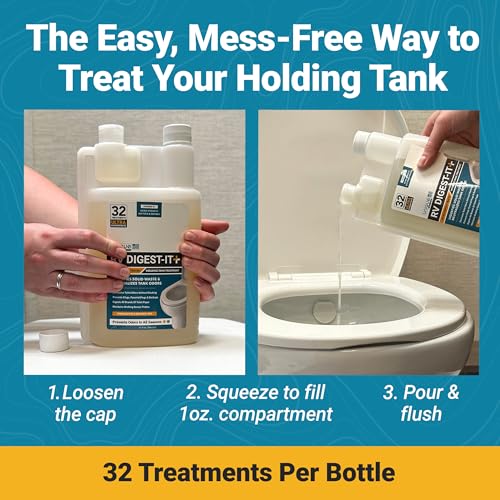 Unique RV Digest-It Ultra RV Toilet Treatment, 32 Uses, Super Concentrated, Eliminates Smells, Liquifies Waste, Easy-Measure Preventive Bio-Enzymatic Holding Tank Treatment, Package May Vary (32 oz)