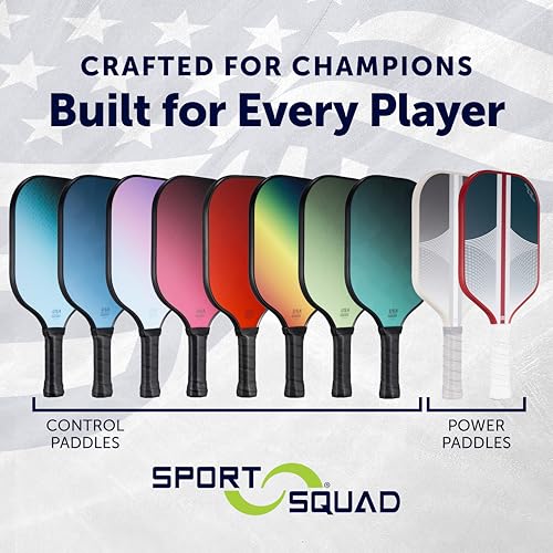 Sport Squad Lightweight Graphite Fiberglass Pickleball Paddle Designed for More Power and Consitency - Polypropylene Honeycomb Core - USAP Approved - Tacky Cushion Pickleball Grip - for Kids + Adults