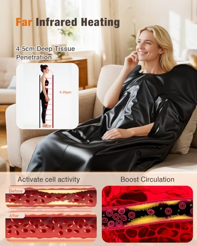 noerishia Portable Infrared Sauna Blanket, Portable Design, Relaxation and Detox Washable & Foldable with Carrying Bag and Remote Control, 88-158℉, 10-60 Minutes Timer, (6 x 2.62) FT