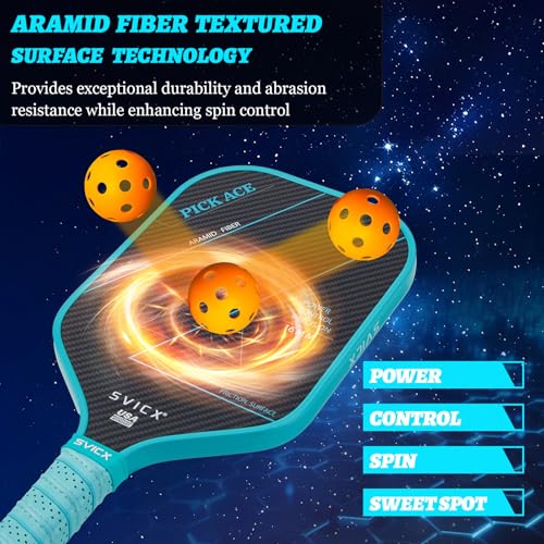 SVICX Pickleball Paddle,Professional Carbon Fiber Pickleball Paddles-Aramid Fiber Surface,Superior Control,Strong Power and Forceful Spin,USAPA Approved (Aramid+Carbon Fiber (Teal Green))