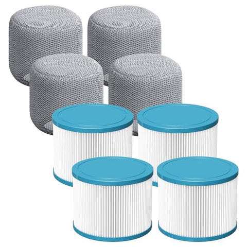 Beckacher Hot Tub Filter Compatible with All RELXTIME Hot Tub, Pool Filters, Spa Filter Replacement, Filter Cartridges for Inflatable Hot Tubs Filtration, 4 Filter + 4 Filter Covers