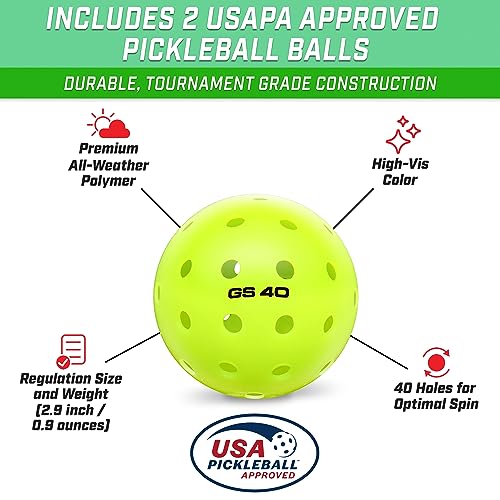 GoSports GS1 Pickleball Paddles Set of 2 with 2 Pickleballs - USAPA Approved Fiberglass Pickleball Paddles