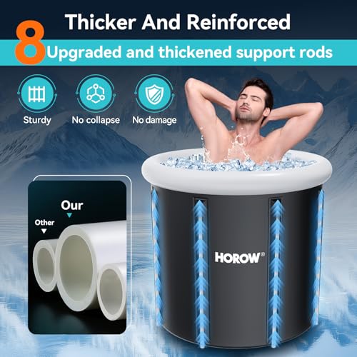 HOROW Ice Bath Cold Plunge Tub with Cover, Multiple Layered Portable Ice Bath Plunge for Cold Water Therapy and Recovery, Indoor & Outdoor Use for Athletes & Adults, 100 Gallons, Black, Round