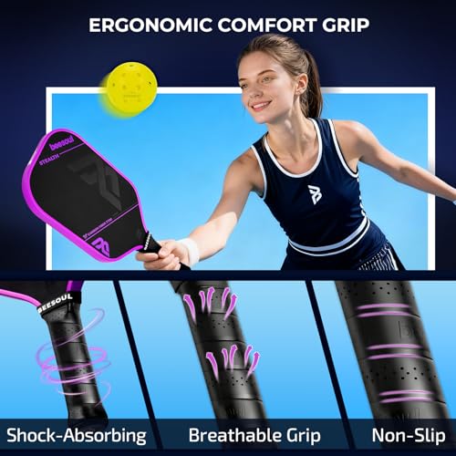Beesoul Pickleball Paddle, T700 Carbon Fiber Thermoformed Pickle Ball Paddles for Max Spin, Power & Control, 16mm Power Honeycomb Core, Enlarged Sweet Spot, Comfort Grip for All Skill Levels